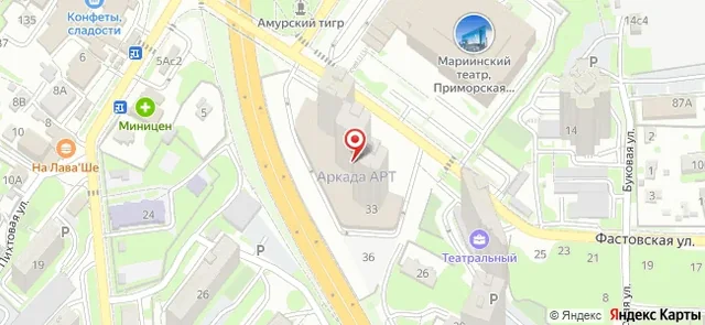 Карта: Фастовская, 33 рядом с Приморской сценой Мариинского театра